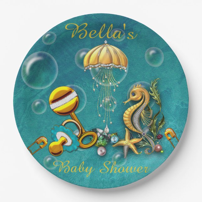 Assiettes En Carton Sous les plaques de papier Baby shower de mer (Devant)