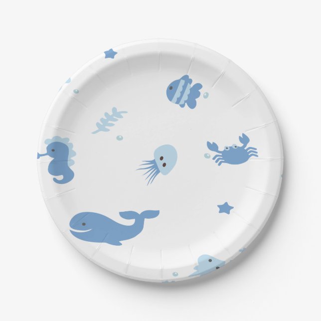 Assiettes En Carton Sous les plats de baby shower de mer (Devant)