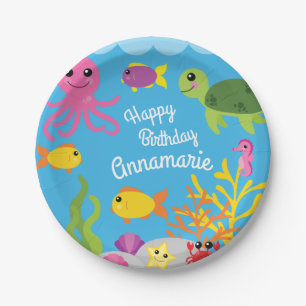 Assiettes En Carton Sous plats d'anniversaire d'animaux d'océan de me
