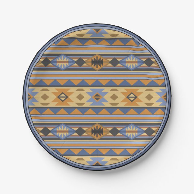 Assiettes En Carton Southwest Design Gold Blue Grey Tribal Motif (Devant)