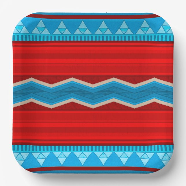 Assiettes En Carton Southwest River Canyon Geometric Red Turquoise (Recto)