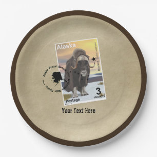 Assiettes En Carton Souvenir de Timbre Postage Muskox de l'Alaska