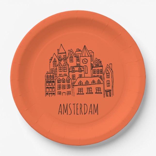 Assiettes En Carton Souvenir néerlandais de ville d'Amsterdam Hollande (Devant)