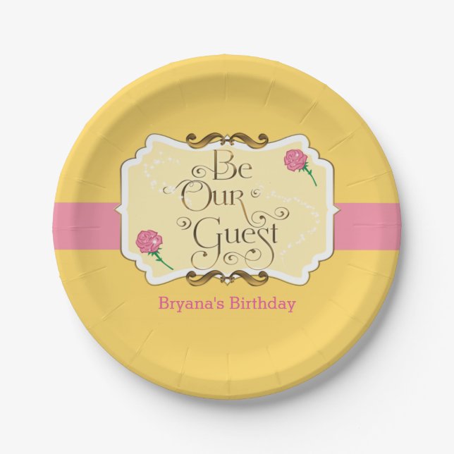 Assiettes En Carton Soyez notre invité Jaune & Rose Princess Party (Devant)