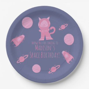 Assiettes En Carton Space Cat Pink Galaxy Anniversaire