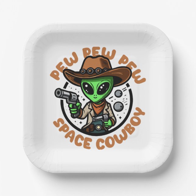Assiettes En Carton Space Cowboy Funny Alien (Recto)