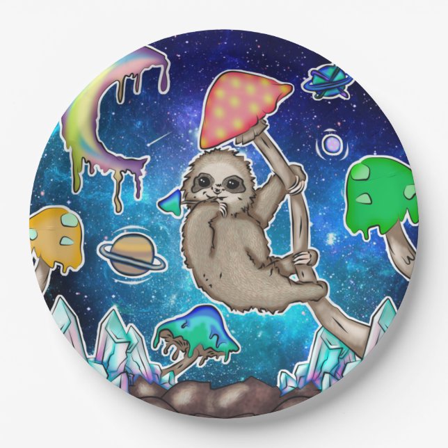 Assiettes En Carton Space Galaxy Sloth Cosmic Champignons Bizarre Crys (Devant)