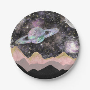 Assiettes En Carton Space Mountains Gold Starry Sky Galaxy Planètes