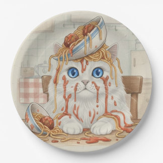 Assiettes En Carton Spaghetti Kitty, White, Paper Plates