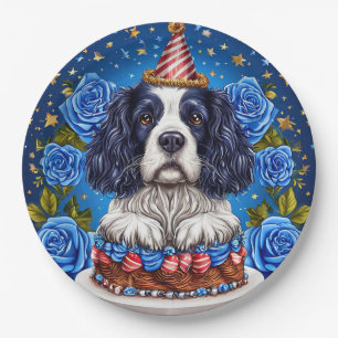 Assiettes En Carton Spaniel Chien Célébrant un Anniversaire avec un Ch