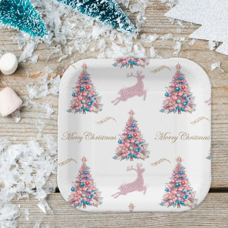 Assiettes En Carton Sparkling Pastel Reindeer Christmas Paper Plates