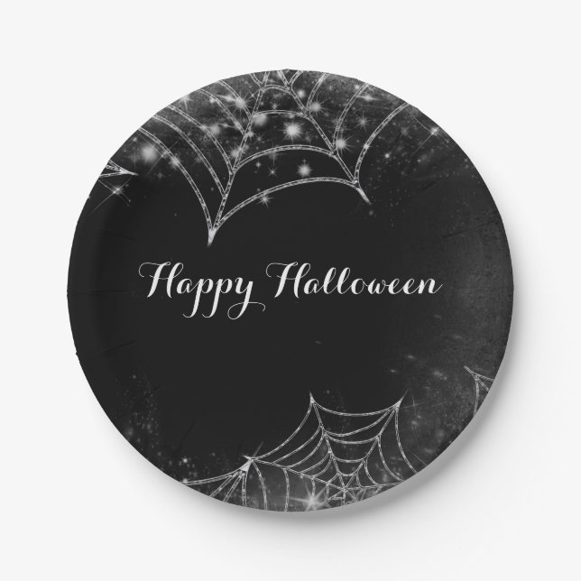 Assiettes En Carton Sparkling Spiderwebs Halloween Party (Devant)
