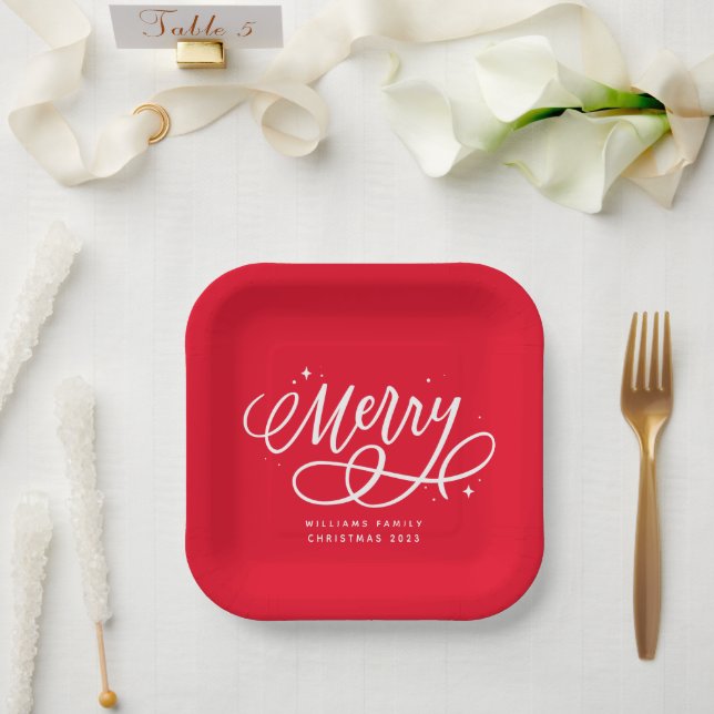Assiettes En Carton Sparkly Bubbly Script Merry Holiday (Mariage)