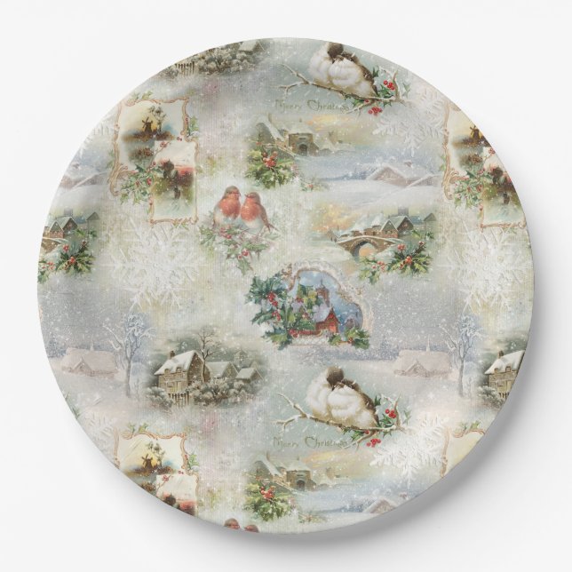 Assiettes En Carton Sparkly Rustic Christmas Winter Scènes Collage (Devant)