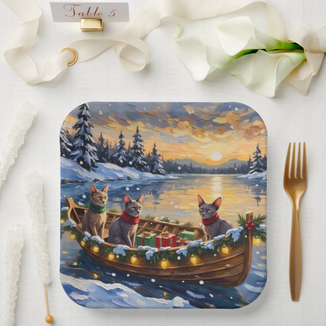 Assiettes En Carton Sphynx Cat Christmas Boat Holiday (Mariage)