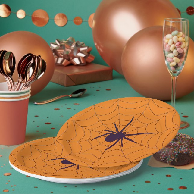 Assiettes En Carton Spider et Web sur Orange Party (Multi)