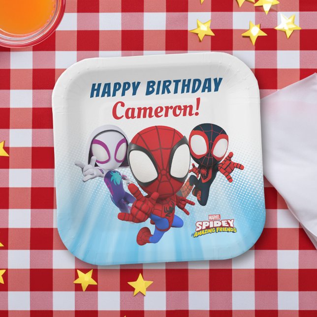 Assiettes En Carton Spidey | Joyeux anniversaire personnalisé (Plate on table)
