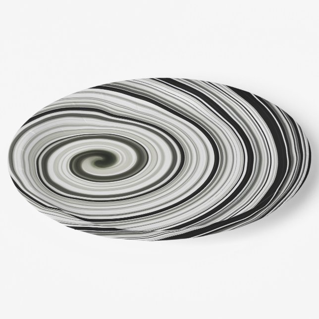 Assiettes En Carton spirale noire et blanche (Angle)