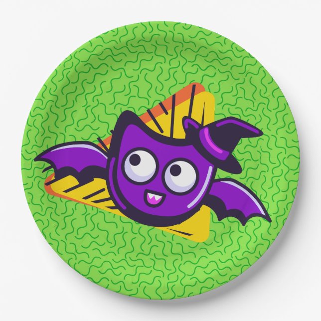Assiettes En Carton Spooktacular Bats Halloween Plates - Green (Devant)