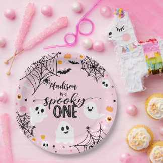 Assiettes En Carton Spooky One Pink Halloween Ghost