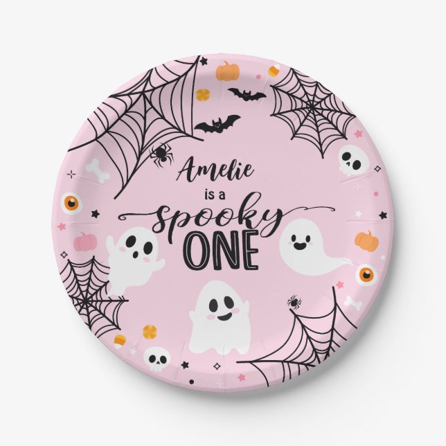 Assiettes En Carton Spooky One Pink Halloween Ghost (Devant)
