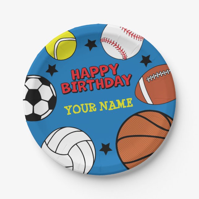 Assiettes En Carton Sports Anniversaire de papier personnalisé (Devant)
