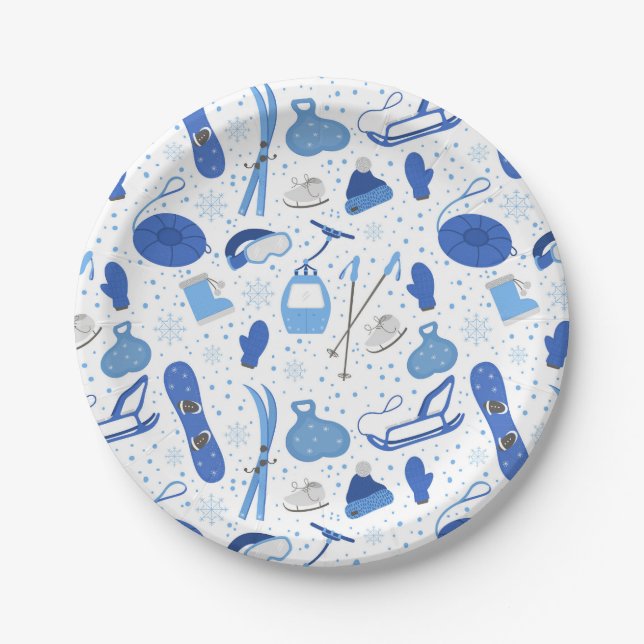 Assiettes En Carton Sports de neige d'hiver Ski Snowboard Fun Motif (Devant)