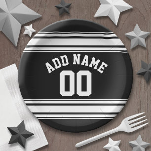Assiettes En Carton Sports Jersey Black and White Strips Nom Numéro