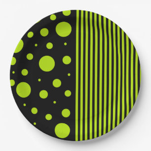 Assiettes En Carton Spots et rayures - Lime vert