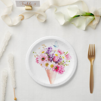 Assiettes En Carton Spring Blossom Bouquet with Butterfly