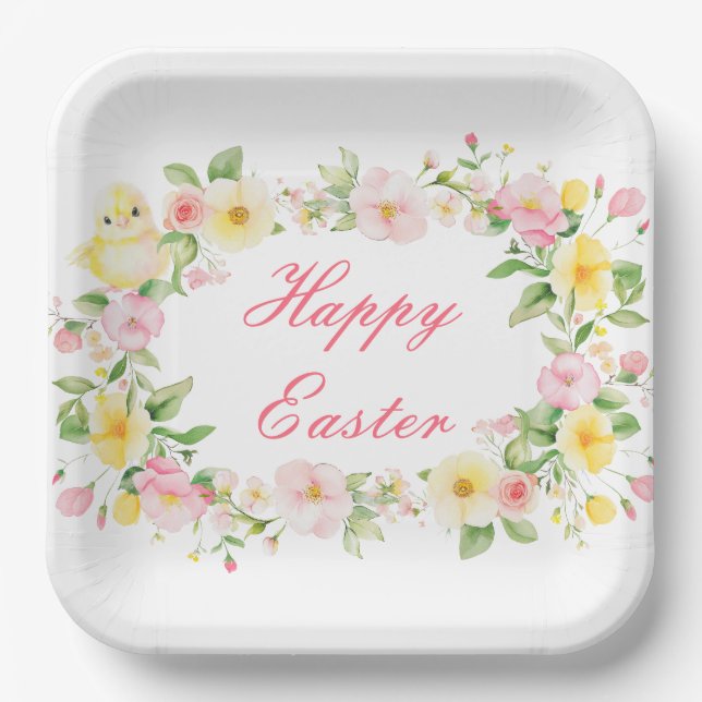 Assiettes En Carton Spring Chick Floral Easter Egg Hunt Party (Recto)