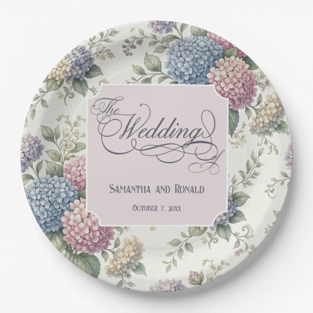 Assiettes En Carton Spring Delicate Hydrangea Flowers Wedding (Devant)