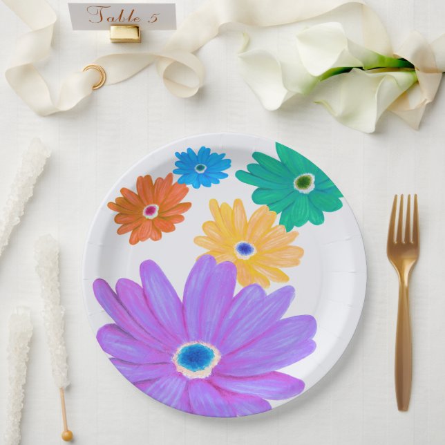Assiettes En Carton Spring Flowers  (Mariage)
