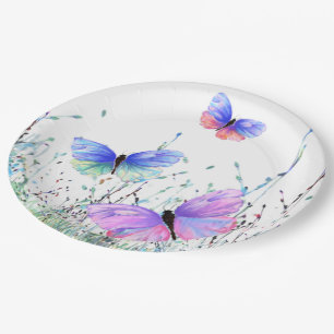 Assiettes En Carton Spring Joy - Papillons colorés volant dans la nat
