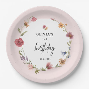 Assiettes En Carton Spring Petite fille Fleur sauvage 1ère fête d'anni