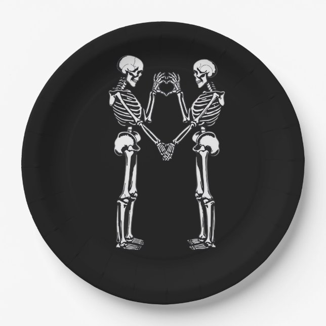 Assiettes En Carton Squelette Coeur Mains signe Halloween Costume Clas (Devant)