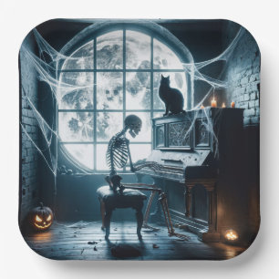 Assiettes En Carton Squelette d'Halloween jouant du piano