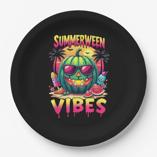 Assiettes En Carton Squelette Été Été Vibes Watermelon Jack-O (Devant)