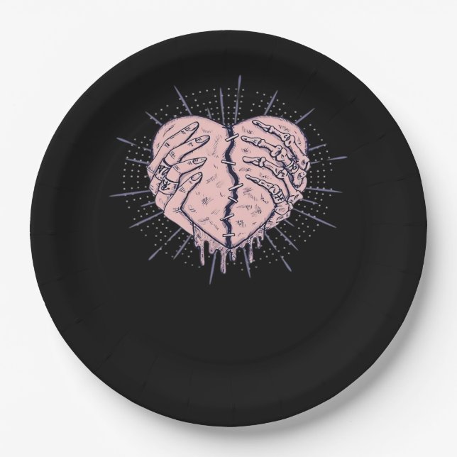 Assiettes En Carton Squelette Main Avec Coeur Classique (Devant)