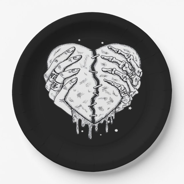 Assiettes En Carton Squelette Mains Coeur - Coeur gothique Classique (Devant)