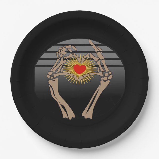 Assiettes En Carton Squelette Mains Faire Un Coeur Classique (Devant)