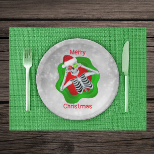 Assiettes En Carton Squelette Oeil ornement Santa Hat Cercles blancs