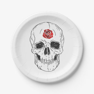 Assiettes En Carton Squelette Os crâne Noir & Rouge Rose Parties scint