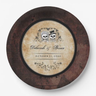 Assiettes En Carton Squelettes Brown gothiques de Halloween