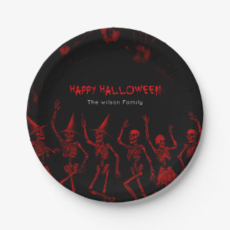 Assiettes En Carton Squelettes rouges d'Halloween 