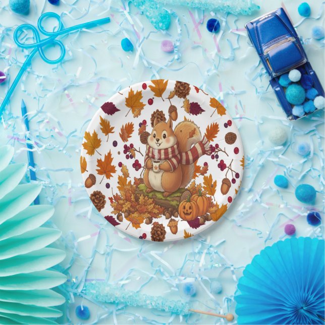 Assiettes En Carton Squirrel Autumn and Pumpkin (Fête)