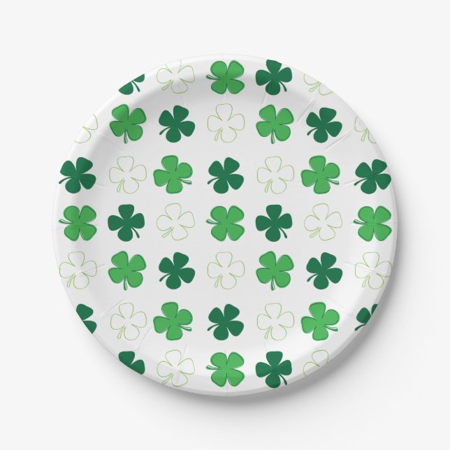 Assiettes En Carton St Patrick Day Irlandais Shamrocks verts (Devant)