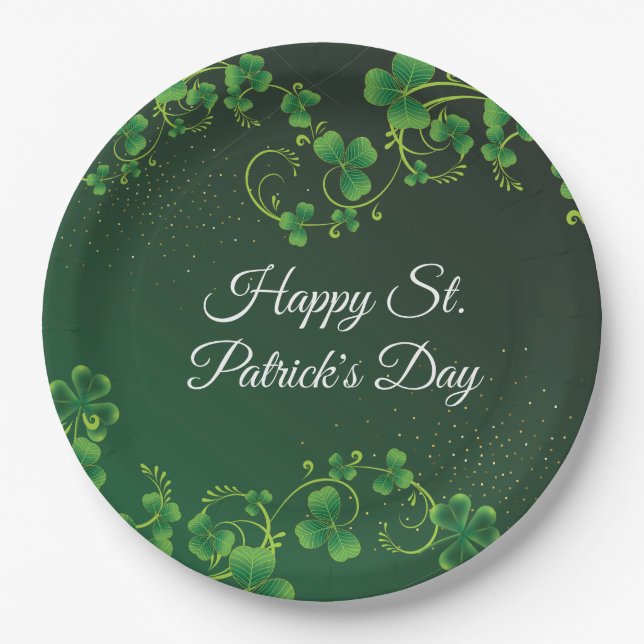 Assiettes En Carton St. Patrick's Day Green Vine Shamrock Irish Party (Devant)