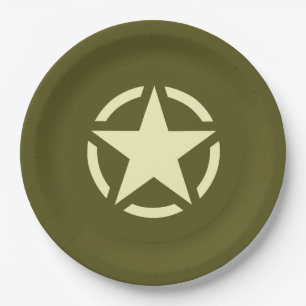Assiettes En Carton Star Stencil Vintage Decal on Camouflage Color