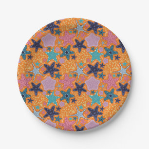 Assiettes En Carton Starfish coloré avec arrière - plan de couleur ora